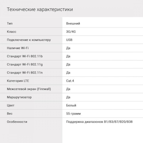 Модем 3G/4G Digma Dongle Wi-Fi DW1960 USB Wi-Fi Firewall +Router внешний белый Модем 3G/4G Digma Dongle Wi-Fi DW1960 USB Wi-Fi Firewall +Router внешний белый