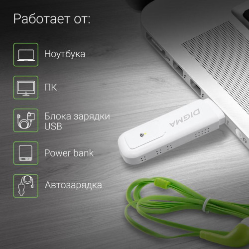 Модем 3G/4G Digma Dongle Wi-Fi DW1960 USB Wi-Fi Firewall +Router внешний белый Модем 3G/4G Digma Dongle Wi-Fi DW1960 USB Wi-Fi Firewall +Router внешний белый
