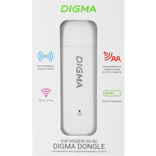 Модем 3G/4G Digma Dongle Wi-Fi DW1960 USB Wi-Fi Firewall +Router внешний белый Модем 3G/4G Digma Dongle Wi-Fi DW1960 USB Wi-Fi Firewall +Router внешний белый