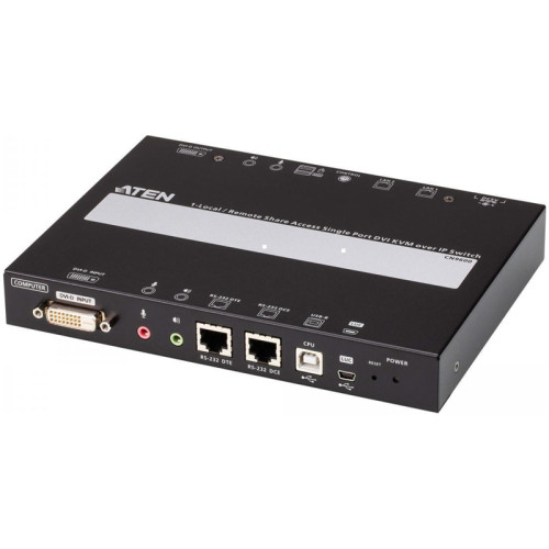 Удлинитель, KVM+DVI, управление по IP, Rackmount/Desktop, 10/100 Base-T, с KVM-шнурами PS2 1х1.2м.;USB 1x1.2м., TCP/IP, (Virtual Media;WIN98SE/ME/2000/XP/FREE-BSD/LINUX 7.0 или выше;1600x1200 60Hz;)/ 1-Local/Remote Share Access Single Port DVI KVM over IP