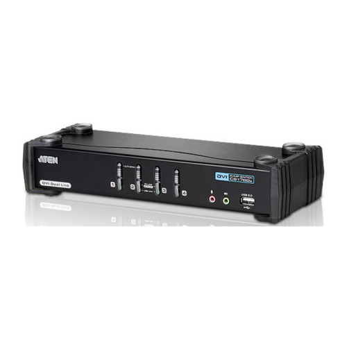 Переключатель, электрон., KVM+Audio+USB 2.0,  1 user USB+DVI =>  4 cpu USB+DVI, со шнурами USB 4х1.8м., 2560x1600 60Hz DVI-D Dual Link/2048x1536 DVI-A, настол., исп.стандартШнуры, без OSD, некаскад./ CUBIQ 4-PORT USB DVI DUAL LINK KVMP SWIT