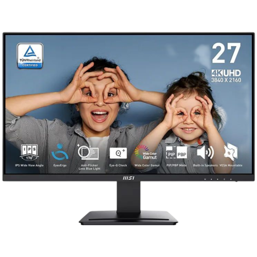 Монитор/ MSI PRO MP273U 27'', 3840x2160, IPS, 178x178, 300nit, 60Hz, 4ms, 2HDMI/DP, noUSB-A, Audio out, T, ExtPWR, 75x75VESA, Black, 1y