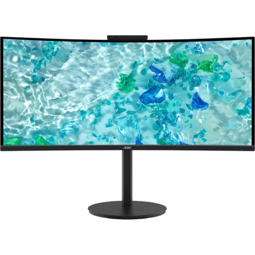 Монитор/ ACER Vero CB343CURJ0bemiiprcuzx 34'', ZeroFrame, Curved 1500R, Black, PCR 85%+OBP 5%, 21:9, VA, 3440x1440, 1 (VRB)ms, 350cd, 120Hz, 2xHDMI(2.1) + 1xDP(1.4) + 1xType-C(140W) + RJ45 + SPK + Audio Out + USB 3.2x3 + USB-B (2up 4down) + Adj. Webcam 5M