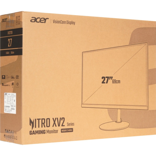 Монитор/ ACER Nitro XV272UW2bmiiprx 27'', ZeroFrame, Black, 16:9, IPS, 2560x1440, 1 / 0,5 (GTG, Min,)ms, 400cd, 240Hz, 2xHDMI(2.0) + 1xDP(1.4) + SPK + Audio Out, Speakers 2Wx2, sync: FreeSync Premium, hdr: HDR 400, hadj 120 Vesa:100x100