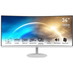 Монитор/ MSI PRO MP341CQW 34'', 3440x1440, VA, 178x178, 300nit, 100Hz, 4ms, 2HDMI/DP, noUSB-A, Audio out, T, IntPWR, 100x100VESA, White, 1y