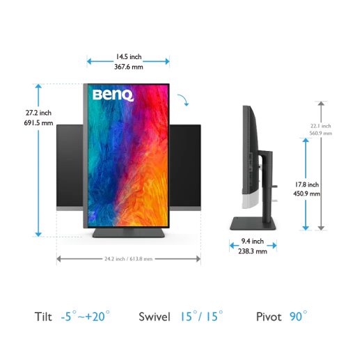 Benq PD2706U 27'', 3840x2160, IPS,  60Hz, 1200:1, 400cd, 5ms, HDMI, DP; 3*USB 3.0, USB C*65W, Thunderbolt 3, Speakers, Height adj 110, Pivot, 100% sRGB, Flicker-free;Low Blue Light, Calibration Report, 3Y, Grey