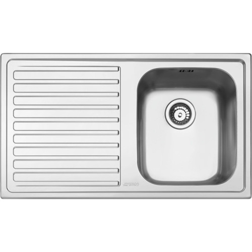 Кухонная мойка SMEG/ Мойка. Установка с бортиком 8 мм, необорачиваемая, крыло слева, нержавеющая сталь с микродекором