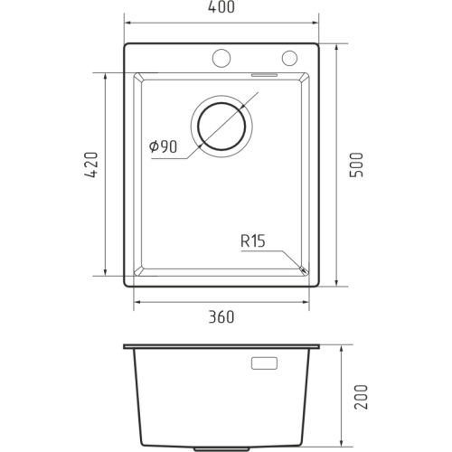 METAL 4050 titan 1 чаша 360*420*205, общий размер: 400*500*200, монтаж: универсальный, материал: нержавеющая сталь AISI 304, цвет: титан