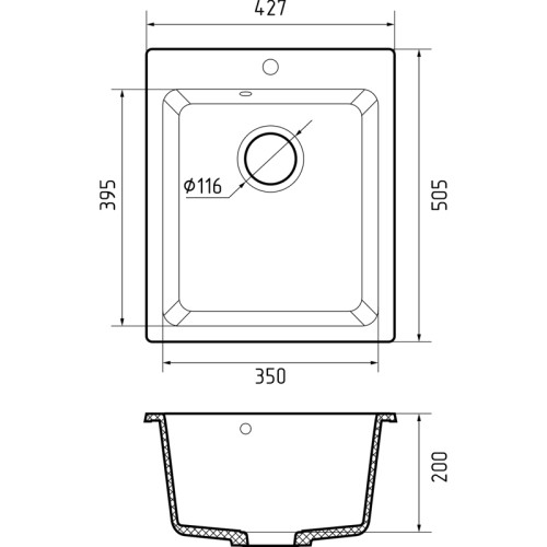 P-505 graphite 1 чаша 350*395*200, монтаж: врезной, материал: мрамор, цвет графит