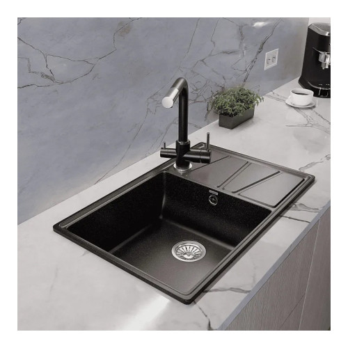 V-780L black 1-чаша+крыло 780*500 мм, монтаж: врезной, материал: мрамор, цвет: черный
