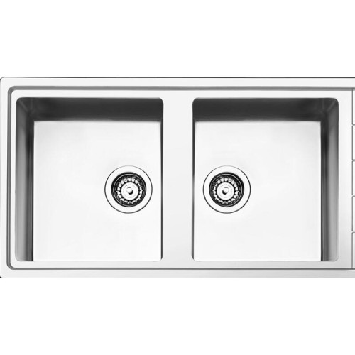 Мойка Smeg/ Мойка Smeg, сварная, из нержавеющей стали, серия Mira, ультранизкий профиль, 2 отверстия для смесителя, толщина рамки 0.7 мм, толщина чаши 1 мм, оборачиваемая, 2 чаши