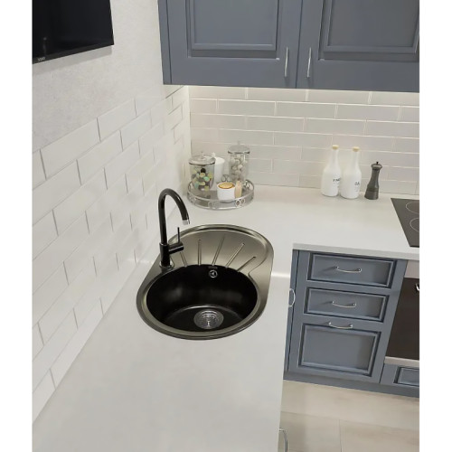 R-750L black 1-чаша+крыло 746*455 мм, монтаж: врезной, материал: мрамор, цвет: черный