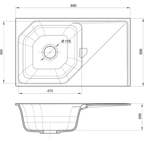 RIVELATO Мойка LOCUS 85  1-чаш 850*500, монтаж: врезной, материал: кварц, цвет: темно-бежевый