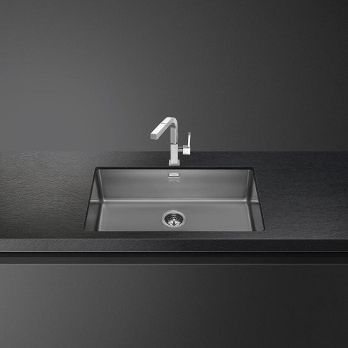 Мойка Smeg/ Мойка Smeg, штампованная, из нержавеющей стали, серия Mira, под столешницу, 71 см, толщина чаши 1 мм, цвет темная нержавеющая сталь