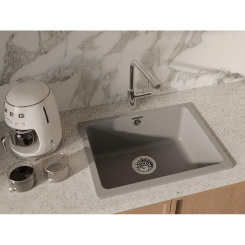 RIVELATO Мойка BERKANA 50 1-чаш 560*430, монтаж: универсальный, материал: кварц, цвет: серый металлик