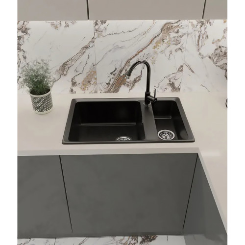 LV-760K black 2-чаши 760*500 мм, монтаж: врезной, материал: мрамор, цвет черный