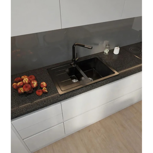 Q-775KL black 2-чаши+крыло 765*495 мм, монтаж: врезной, материал: мрамор, цвет черный