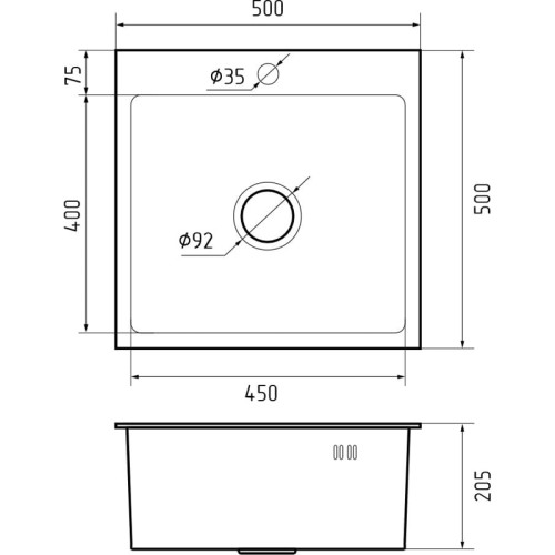 5050 PVD graphite 1 чаша 450*400*205, монтаж: врезной, материал: нержавеющая сталь, цвет: графит