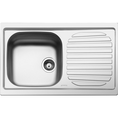 Кухонная мойка SMEG/ Мойка. Установка с бортиком 8 мм, необорачиваемая, крыло справа, нержавеющая сталь матовая