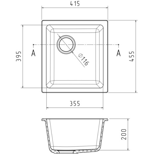 RIVELATO Мойка BERKANA 35 1-чаш 415*455, монтаж: универсальный, материал: кварц, цвет топаз