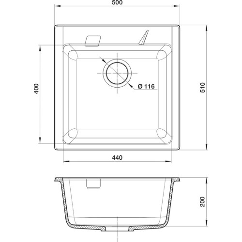 RIVELATO Мойка RAUM 50 1-чаша 500*510мм, монтаж: врезной, материал: кварц, цвет: антрацит RIVELATO Мойка RAUM 50 1-чаша 500*510мм, монтаж: врезной, материал: кварц, цвет: антрацит