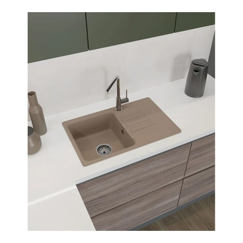 680 L sandy 1-чаша+крыло 681*433 мм, монтаж: врезной, материал: мрамор, цвет: песочный