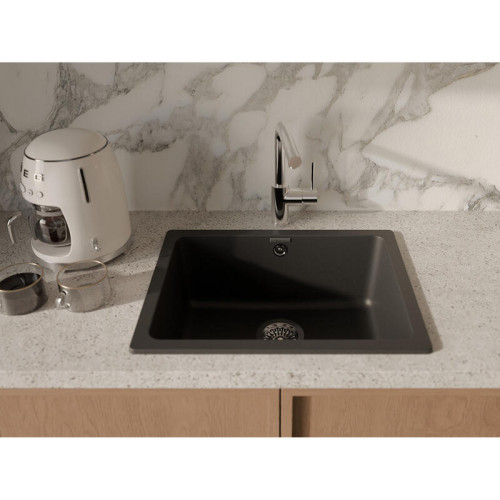 RIVELATO Мойка BERKANA 50 1-чаш 560*430, монтаж: универсальный, материал: кварц, цвет: черный RIVELATO Мойка BERKANA 50 1-чаш 560*430, монтаж: универсальный, материал: кварц, цвет: черный