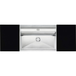 Кухонная мойка SMEG/ Linea, Мойка, Установка с бортиком 8 мм, необорачиваемая. Смеситель для монтажа перед окном в комплекте.Нержавеющая сталь матовая + разделочные доски черное глянцевое стекло