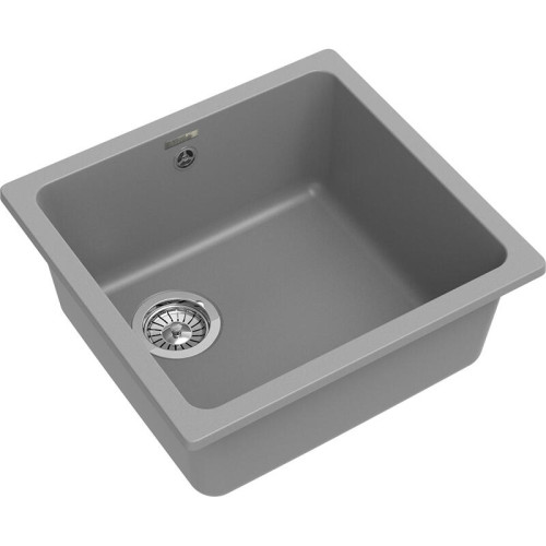 RIVELATO Мойка BERKANA 45 1-чаш 485*455, монтаж: универсальный, материал: кварц, цвет: серый металлик RIVELATO Мойка BERKANA 45 1-чаш 485*455, монтаж: универсальный, материал: кварц, цвет: серый металлик