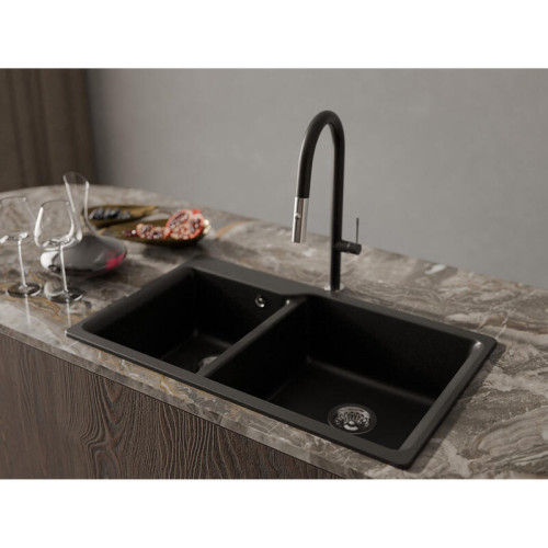 RIVELATO Мойка AXEL 90D  2-чаши 870*520мм, монтаж: врезной, материал: кварц, цвет: черный