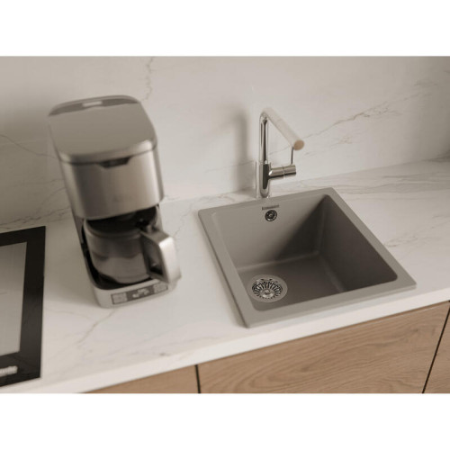 RIVELATO Мойка BERKANA 35 1-чаш 415*455, монтаж: универсальный, материал: кварц, цвет серый металлик RIVELATO Мойка BERKANA 35 1-чаш 415*455, монтаж: универсальный, материал: кварц, цвет серый металлик