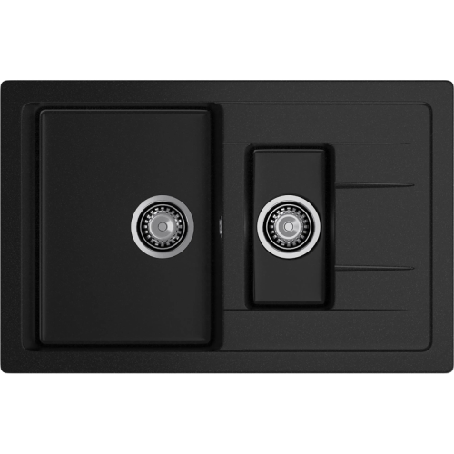 Q-775KL black 2-чаши+крыло 765*495 мм, монтаж: врезной, материал: мрамор, цвет черный