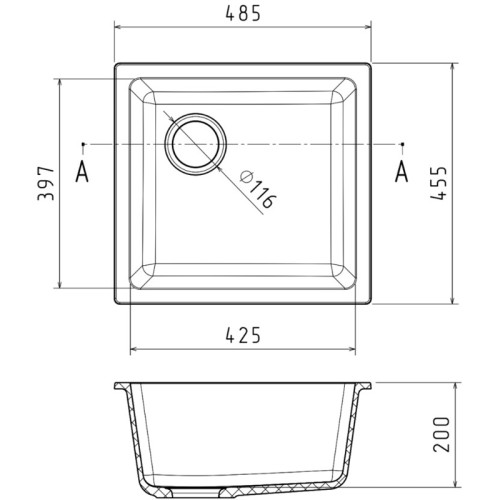 RIVELATO Мойка BERKANA 45 1-чаш 485*455, монтаж: универсальный, материал: кварц, цвет: черный