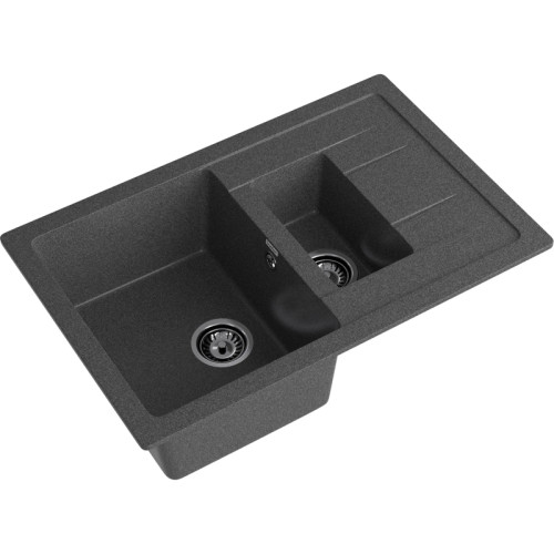 Q-775KL graphite 2-чаши+крыло 765*495 мм, монтаж: врезной, материал: мрамор, цвет графит