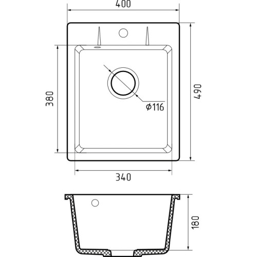 GRANFEST Мойка URBAN 240  1-чаша 400*490мм, монтаж: врезной, материал: кварц, цвет: серый