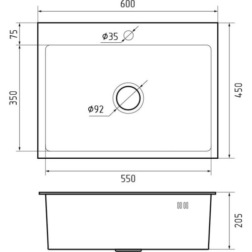 6045 PVD graphite 1 чаша 550*350*205, монтаж: врезной, материал: нержавеющая сталь, цвет: графит 6045 PVD graphite 1 чаша 550*350*205, монтаж: врезной, материал: нержавеющая сталь, цвет: графит