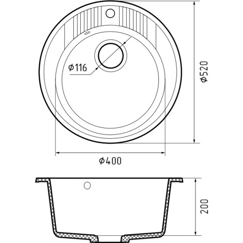 R-520 graphite 1 чаша 380*190, монтаж: врезной, материал: мрамор, цвет графит