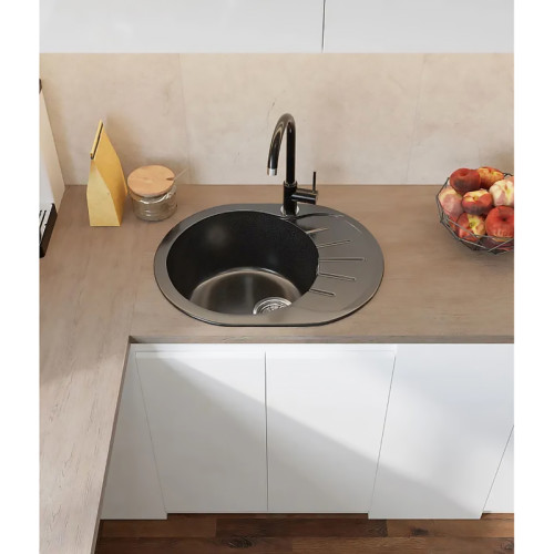 R-580L black 1-чаша+крыло 579*445 мм, монтаж: врезной, материал: мрамор, цвет: черный