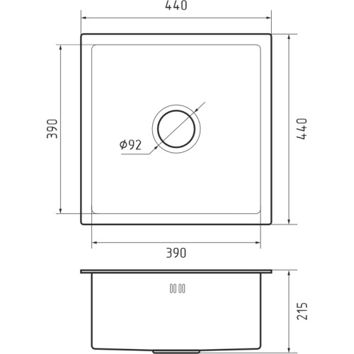 4444 PVD graphite 1 чаша 390*390*205, монтаж: универсальный, материал: нержавеющая сталь, цвет: графит