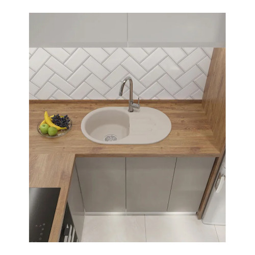 685 L white 1-чаша+крыло 681*433 мм, монтаж: врезной, материал: мрамор, цвет: белый