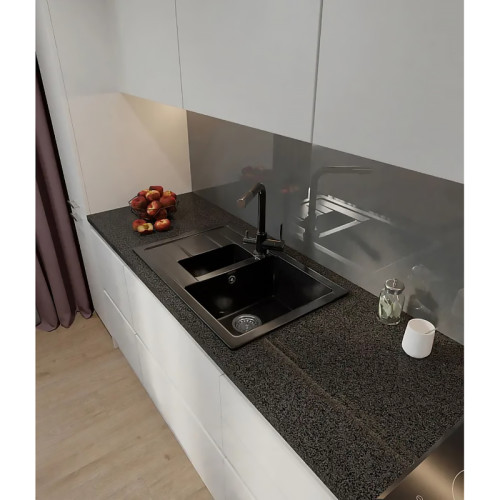 Q-775KL black 2-чаши+крыло 765*495 мм, монтаж: врезной, материал: мрамор, цвет черный