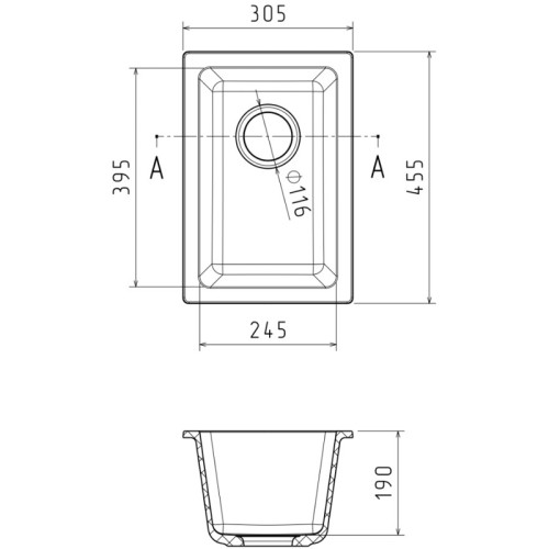 RIVELATO Мойка BERKANA 25 1-чаш 305*455, монтаж: универсальный, материал: кварц, цвет: антрацит