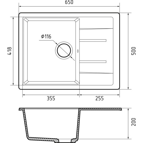 Q-650L cashmere 1-чаша+крыло 650*500 мм, монтаж: врезной, материал: мрамор, цвет: кашемир