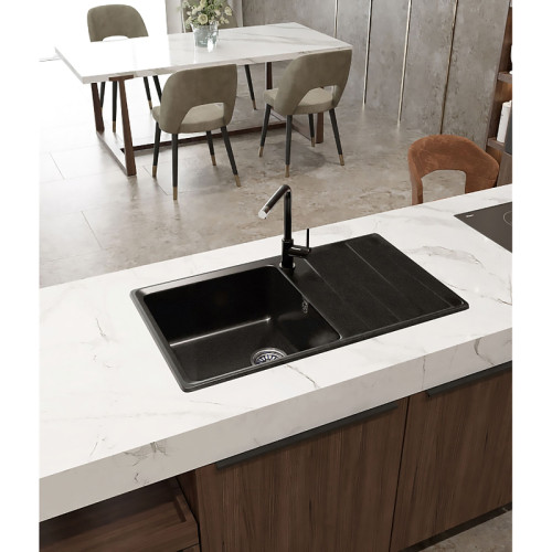 LV-860L black 1-чаша+крыло 860*500 мм, монтаж: врезной, материал: мрамор, цвет: черный
