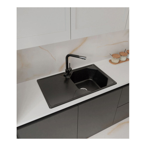 U-840L black 1-чаша+крыло 840*500 мм, монтаж: врезной, материал: мрамор, цвет: черный