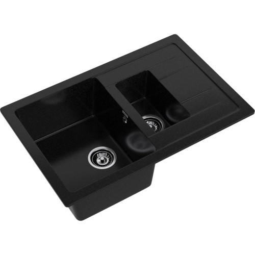 Q-775KL black 2-чаши+крыло 765*495 мм, монтаж: врезной, материал: мрамор, цвет черный