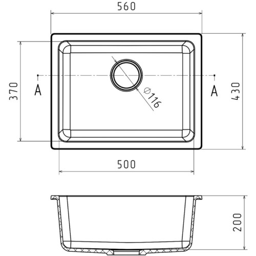 RIVELATO Мойка BERKANA 50 1-чаш 560*430, монтаж: универсальный, материал: кварц, цвет: иней