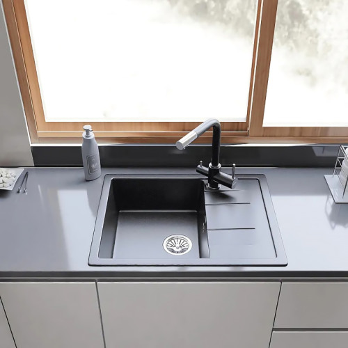 Q-650L black 1-чаша+крыло 650*500 мм, монтаж: врезной, материал: мрамор, цвет: черный