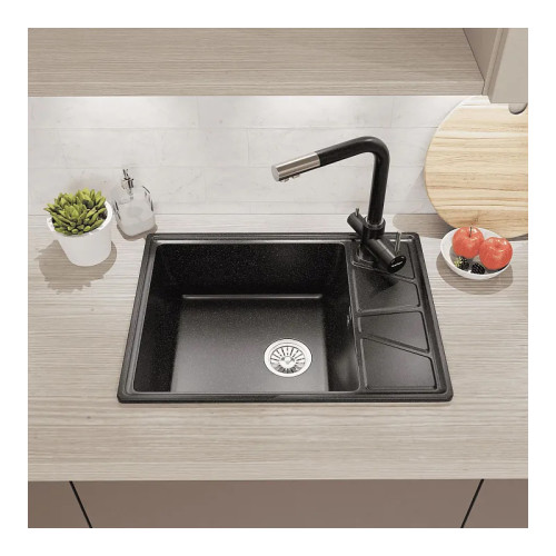 V-680L black 1-чаша+крыло 680*500 мм, монтаж: врезной, материал: мрамор, цвет: черный