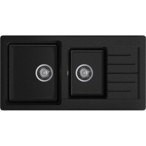 P-980KL black 2-чаши+крыло 977*503 мм, монтаж: врезной, материал: мрамор, цвет черный